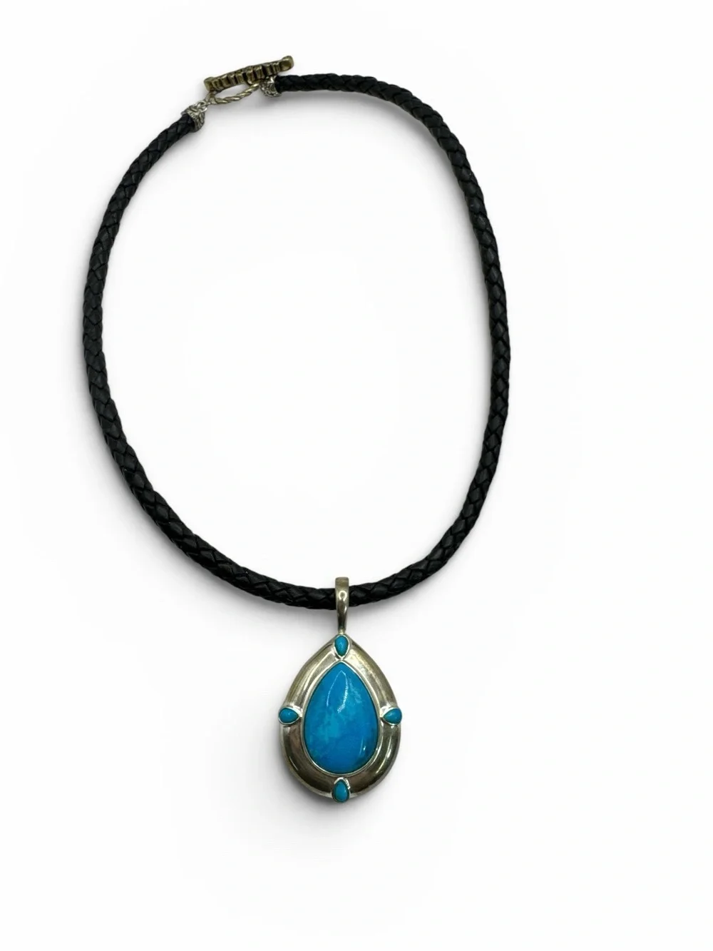 Vintage Sterling Silver Carolyn Pollack Relios Turquoise Necklace Leather 20”